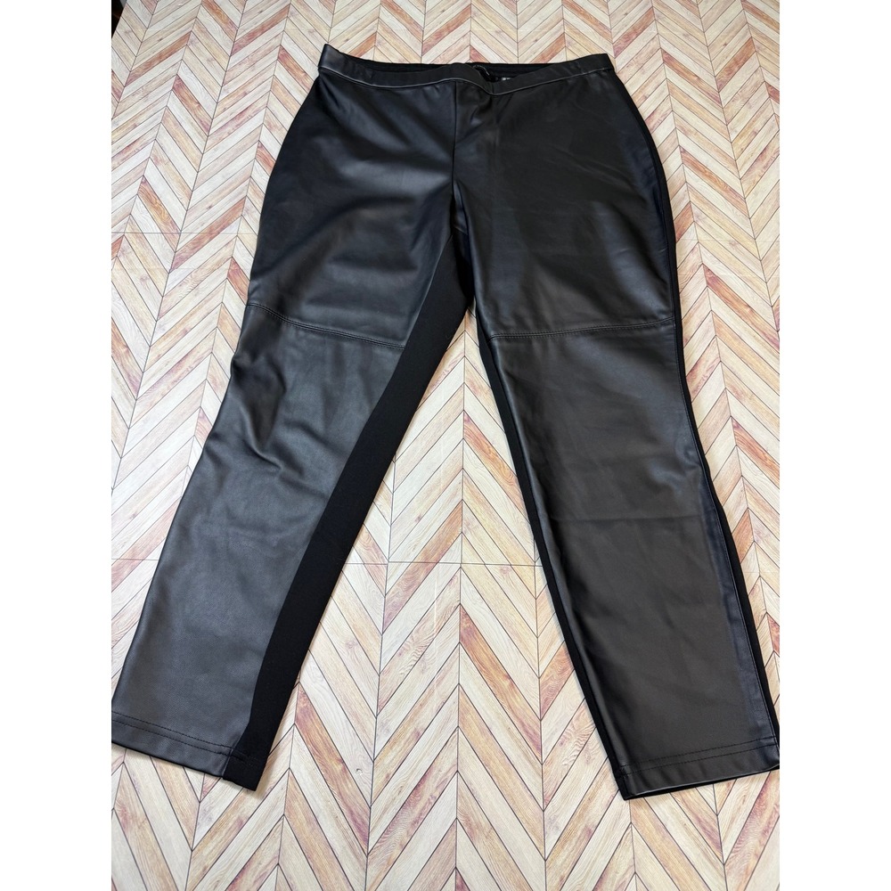 H by Halston Black‎ Faux Leather Paneled Leggings Pants Women's US 14P Petite 14
